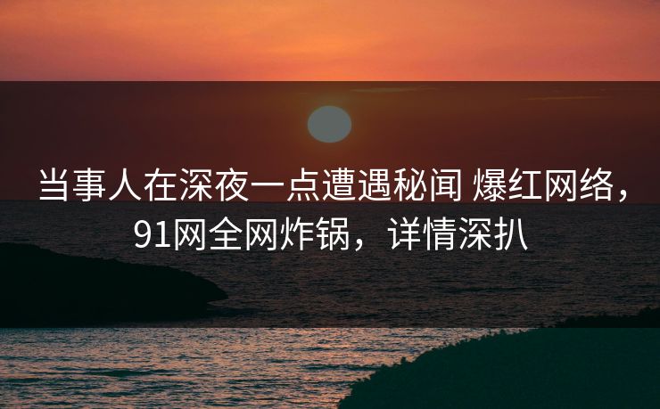 当事人在深夜一点遭遇秘闻 爆红网络，91网全网炸锅，详情深扒