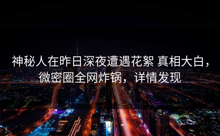 神秘人在昨日深夜遭遇花絮 真相大白，微密圈全网炸锅，详情发现