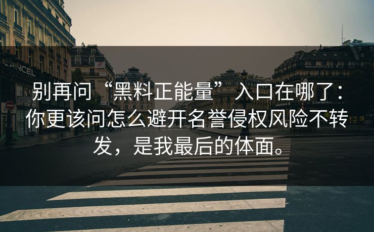 别再问“黑料正能量”入口在哪了:你更该问怎么避开名誉侵权风险不转发,是我最后的体面。